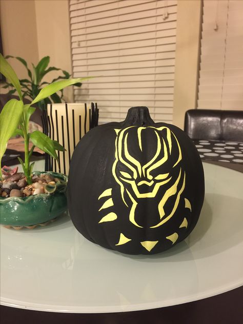 Wolverine Pumpkin Painting, Black Panther Pumpkin Carving, Black Panther Pumpkin, Disney Pumpkin Painting, Book Character Pumpkins, Pumpkin Character, Pumpkin Paint, Character Pumpkins, Disney Pumpkin