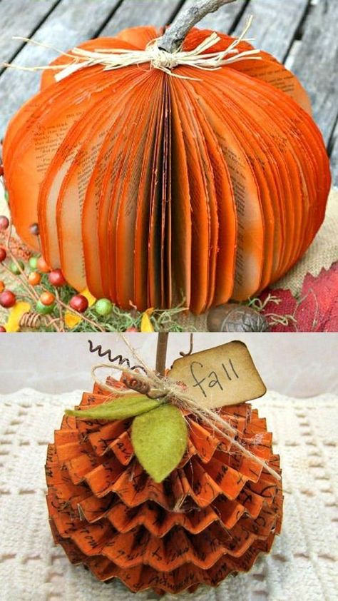 Decorations For Thanksgiving, Book Pumpkin, Easy Diy Fall Decor, No Carve Pumpkin Decorating, Pumpkin Decorations, Thanksgiving Decorations Diy, Creative Pumpkins, Thanksgiving Diy, Fall Thanksgiving Decor