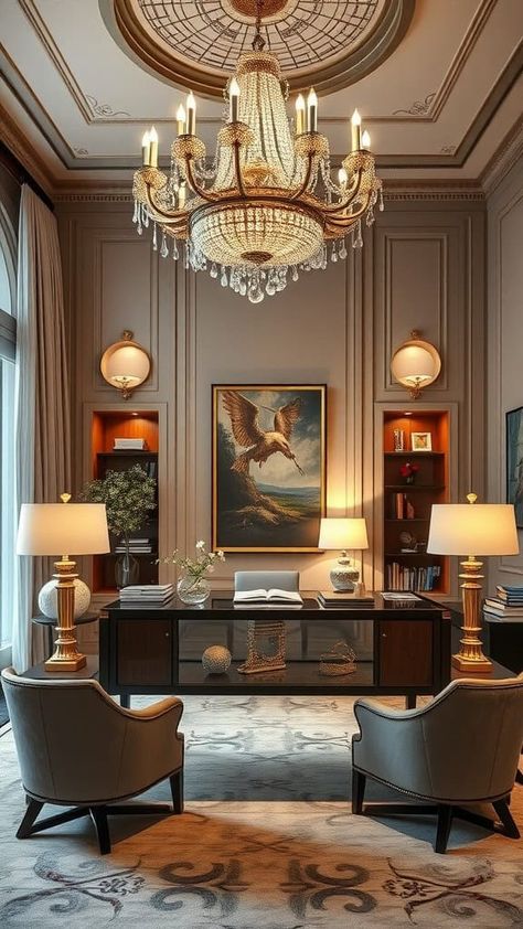 Transform your workspace into a dream home office with elegant designs that inspire creativity and productivity. Classical Conference Room, Old Money Home Office, Meeting Room Aesthetic, Boss Office Interior Design Luxury, Luxury Real Estate Office, Boss Office Interior Design, Executive Office Design Interior, Office Interior Design Luxury, Old Money Office