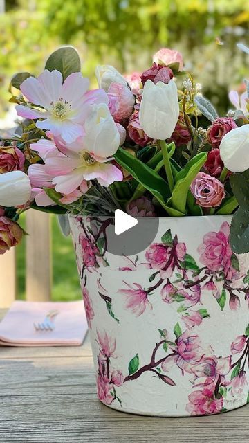 Leslie Saeta on Instagram: "Can you believe I used a paper napkin and a terra cotta pot and came up with this vase? 

Isn’t this just the perfect pot or vase for spring?

This was such an easy DIY and I love that my terra cotta pot looks nothing like it did.

The possibilities are endless and this turned out so adorable.

Comment POT223 below and I will DM you a link to my blog.

https://my100yearoldhome.com/how-to-make-a-terra-cotta-pot-beautiful/" Decoupage Pots Terra Cotta, Terra Cotta Pot Crafts Diy, Decoupage Crafts, Terra Cotta Pot, Terra Cotta Pot Crafts, Tin Can Crafts, Modge Podge, Painted Vases, Can Crafts