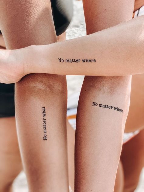 Funny Quote Tattoos, Tattoo Ideas Small Matching, Cousin Tattoo Ideas, Matching Cousin Tattoos, Matching Bff Tattoos, Cousin Tattoos, Maching Tattoos, Small Sister Tattoos, Tattoo 2023