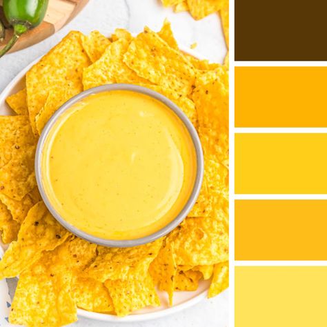 Cheese Color Palette, Nacho Cheese Dip, Color Thesaurus, Nachos Cheese Dip, Yellow Food, Monochromatic Color Palette, Food Inspired, Night Sky Painting, Color Palette Yellow