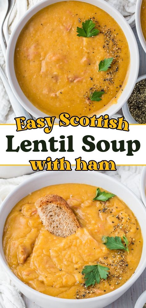 Turn those leftover ham bones into a savory, comforting lentil soup with this easy recipe. It’s perfect for a cozy dinner, bringing together the deep flavors of ham and the heartiness of lentils in a satisfying meal. This soup is also packed with nutrients, making it a smart, healthy choice for your family's dinner. Lentil Soup Recipe With Ham, Lentil Soup With Ham Bone, Lentil Soup With Ham, Soup Recipe With Ham, Soup With Ham Bone, Bone Magic, Recipe With Ham, Ham And Lentil Soup, Easy Lentil Soup