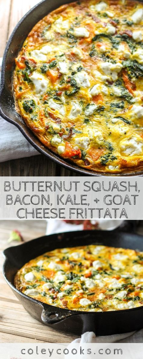 Eggs Frittata, Butternut Squash Bacon, Bacon Kale, Easy Frittata Recipe, Goat Cheese Frittata, Butternut Recipes, Easy Frittata, Fall Brunch, Frittata Recipe