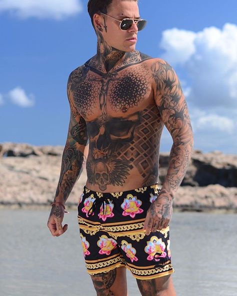 Buddha Swim Shorts 💥☀️🌴 Stand out this summer 👀 - www.SinnersAttire.com Forest Tattoo Sleeve, Tattoed Guys, Evil Skull Tattoo, Forest Tattoo, Evil Skull, Skull Sleeve Tattoos, Skull Sleeve, Forest Tattoos, Ripped Body