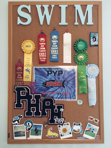 Ribbon Display Ideas, Award Ribbon Display, Swim Ribbons, Swimming Medals, Ribbon Boards, Ribbon Display, Kids Awards, Award Display, Award Ribbon