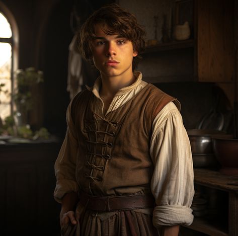 Npc, medieval, dnd, dungeons and dragons Peasant Boy Aesthetic, Medieval Peasant Boy, Dnd Peasant, Fantasy Peasant, Peasant Boy, Medieval Peasant, Medieval Aesthetic, Orphan Girl, Medieval Clothes