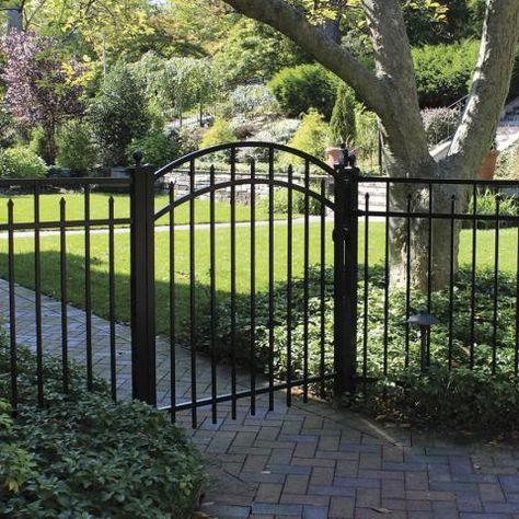 Aluminum Fences Rod Iron Fences, Aluminum Fence Gate, Patio Railing, Aluminum Fencing, Black Fence, Fence Installation, Exterior House Remodel, Aluminium Gates, Gate Ideas