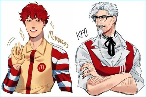 KFC Colonel Sanders and Ronald McDonald's - Manga - Graphic Kfc Man, Bold Eyeshadow, Colonel Sanders, Tank Outfit, Anime Version, Logo Food, Colorful Eyeshadow, Teacher Favorite Things, Creative Logo