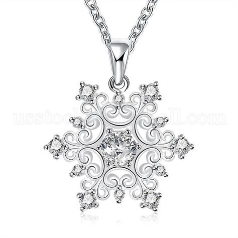 Fashion Popular Brass Cable Chain Snowflake Cubic Zirconia Pendant Necklace, Christmas Jewelry, Silver Color Plated, 18 inches – usstock.panahall.com Snowflake Jewelry, Element Necklace, Snowflake Necklace, Snowflake Shape, Crystal Snowflakes, Snowflake Pendant, Christmas Necklace, Snow Flakes, Snow Flake