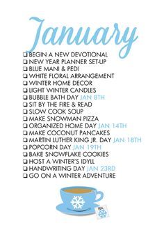 Seasonal Living List, Celebrate January, January Habits, Monthly Ideas, January Ideas, Monthly Celebration, January Activities, Monthly Activities, Seasonal Living