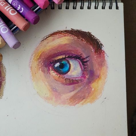 Oil pastel eye painting. Oil Pastel Art Eye, Oil Pastel Eye Drawing, Right Eye Drawing, Oil Pastel Reference, Oil Pastel Art Face, Eye Oil Pastel, Eye Painting Oil, Oil Pastel Art Portrait, Oil Pastel Sketch