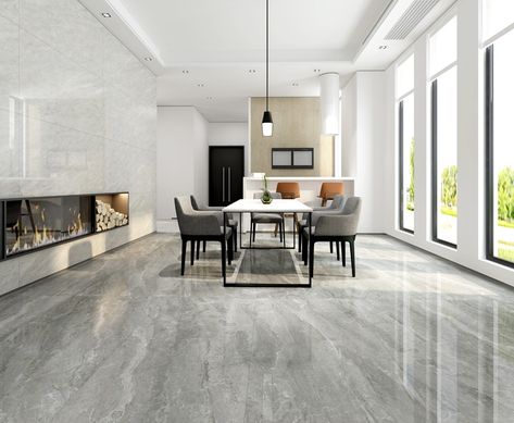 Grey Marble House Interior, Tile Family Room Floor, Grey White Marble Floor, Indoor Tiles Living Rooms, Grey Italian Marble Flooring Living Room, Grey Marble Floor Living Room, Dark Floor Tiles, Tiles Hall, Hall Tiles Floor