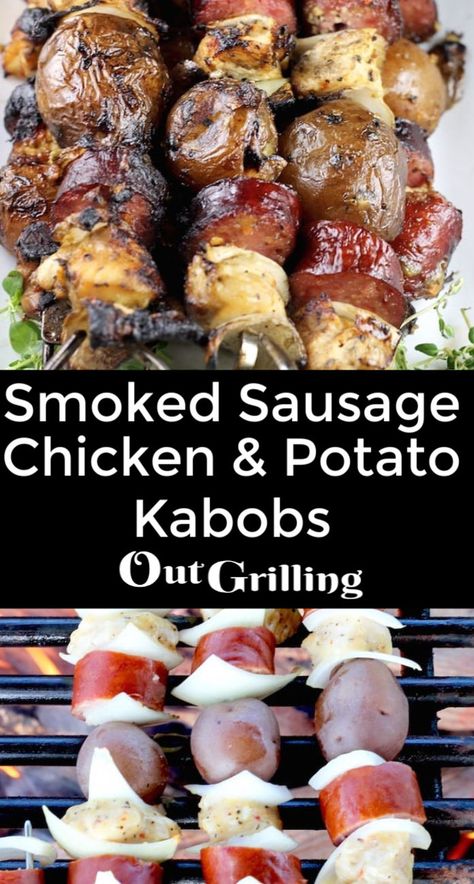 Chicken And Potato Kabobs, Honey Grilled Chicken, Potato Kabobs, Kabobs On The Grill, Dinner On The Grill, Sausage Kabobs, Grilled Kabob Recipes, Zesty Chicken, Grilled Chicken Kabobs