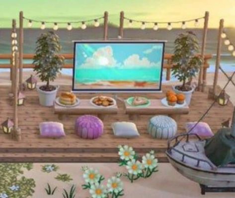 Marshal Yard Guide Acnh, Cottagecore Beach Animal Crossing, Acnh House Near Beach, Animal Crossing Beach Movie Theater, Beach Inspo Animal Crossing, Beach Idea Animal Crossing, Acnh Island Beach Ideas, Acnh Farm Island Ideas, Acnh Ocean View