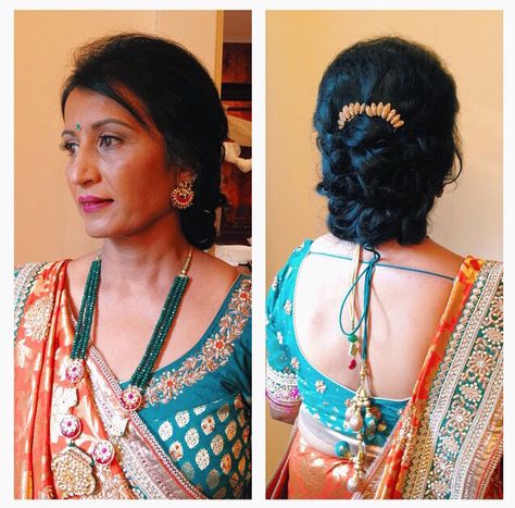 Mother of the bride! Traditional Indian wedding. Asian Hair And Makeup, Mother Of Bride Makeup, Mother Of The Bride Hairstyles, Wedding Hairstyles For Women, South Indian Wedding Hairstyles, Hairstyles For Brides, Brides Mother, Hairstyles For Indian Wedding, Engagement Hairstyles