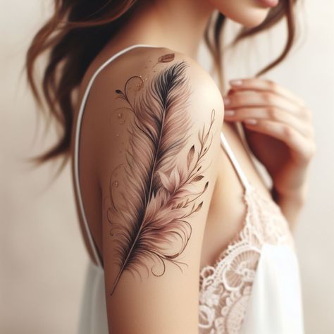 11 Enchanting Hand Tattoos Ideas to Spark Inspiration | Pocoko Feather Shoulder Tattoos, Feather Tattoo On Shoulder, Tattoos Feather, Tattoos For Dad Memorial, Feather With Birds Tattoo, Coordinates Tattoo, Stomach Tattoos Women, Tattoo On Shoulder, Upper Back Tattoos