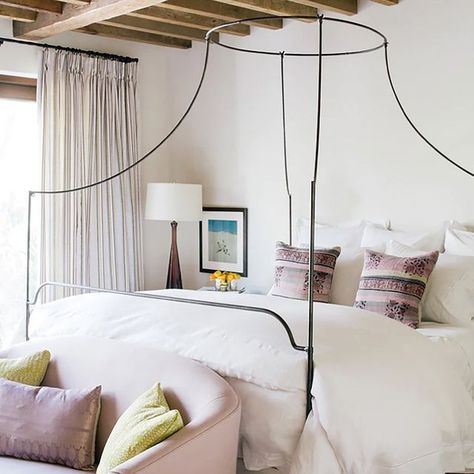 Spanish Style Bedroom, Modern Canopy Bed, Iron Canopy Bed, Canopy Bed Frame, Floor Lamp Bedroom, Mediterranean Home Decor, Bedroom Lamp, Casas Coloniales, Spanish Style Homes