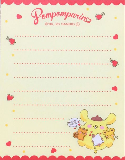 Pompompurin Memo Pad, Sanrio Letter Template, Sanrio Notes Template, Sanrio Notes, Sanrio Printables, Note Templates, Letter Stationery, School Journals, Hello Kitty Printables