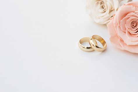 Golden wedding rings and two roses in soft tones on white background Wedding Ring Background, Engagement Pictures Beach, Rubber Wedding Band, Two Roses, Silicone Wedding Band, Persian Wedding, Silicone Wedding Rings, Wedding List, Weddings By Color