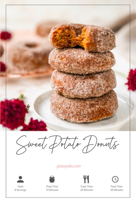 Sweet Potato Donuts Baked, Sweet Potato Donuts Fried, Sweet Potato Doughnut Recipe, Sweet Potato Baked Goods, Sweet Potato Recipes Dessert, Sweet Potato Doughnut, Sweet Potato Donut Recipe, Sugar Free Zucchini Bread, Potato Donuts Recipe