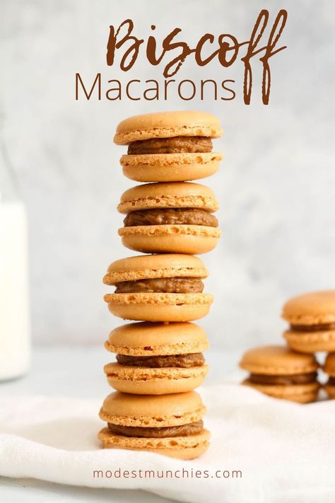 Biscoff Macarons, Macaron Recipe Flavors, Biscoff Filling, Lotus Cookies, Lotus Biscoff Spread, Biscoff Recipes, Macaron Filling, Biscoff Spread, Lotus Biscoff