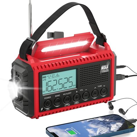 PRICES MAY VARY. 【Emergency radio with 5 Power Ways】-Our emergency crank radio offers 5 power options: Micro USB cable for fast charging,5000 built-in rechargeable battery, solar panel, hand crank,and 3 AAA batteries (not included). Never worry about running out of power.Perfect choice for emergency kit at home or outdoors. 【AM/FM/SW/NOAA Radio with HD LCD Display】-Unlike most traditional radio,our hand crank emergency radio is upgraded with a large bright LCD display. It shows the battery life, Outdoor Survival Kit, Emergency Radio, Hand Crank, Short Waves, Kit Home, Micro Usb Cable, Emergency Kit, Aaa Batteries, Reading Lamp