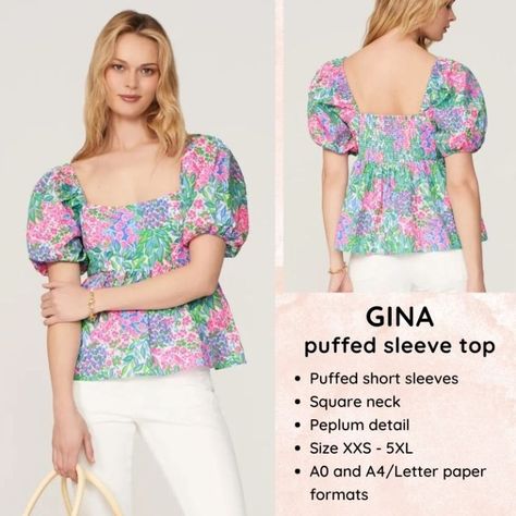 Gina puffed sleeve top – Free PDF sewing pattern – Tiana's Closet Puff Sleeve Top Pattern, Paper To Print, Puff Sleeve Pattern, Puffed Sleeve Top, Free Pdf Sewing Patterns, Free Pattern Download, Save The Earth, Free Pdf Pattern, Top Sewing Pattern