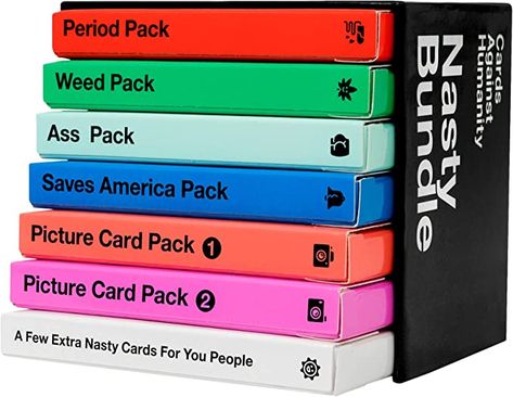 Cards Against Humanity: Nasty Bundle • 6 Themed Packs + 10 New Cards Cards Against Humanity Blank Card Ideas, Period Pack, Cards Against Humanity Funny Dark, Cards Against Humanity White Cards, Card Against Humanity, Cards Against Humanity Packs, Card Game Accessories, Horrible People, Player Card