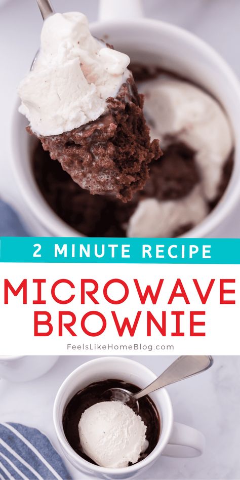 Microwave Brownie in a Mug - Feels Like Home™ Fudgy Microwave Brownie, Mug Brownie Microwave, Easy Microwave Brownie, Brownie In A Mug Recipe, Dessert For One, Microwave Chocolate Cakes, Microwave Brownie, Brownie Mix Recipes, Brownie In A Mug