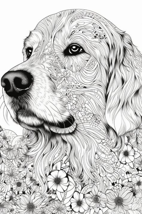 Zentangle Dog, Golden Retriever Colors, Zen Tangle, Zen Doodle Art, Tangle Art, Colouring Printables, Doodle Dog, Animal Coloring, Zen Doodle