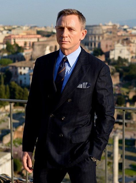 Spectre 24 James Bond Double Breasted Suit Pin Stripe Suit Mens, Daniel Craig Suit, James Bond Daniel Craig, Spectre 007, James Bond Suit, Daniel Craig Style, Pin Stripe Suit, Hand In Pocket, Bond Suits