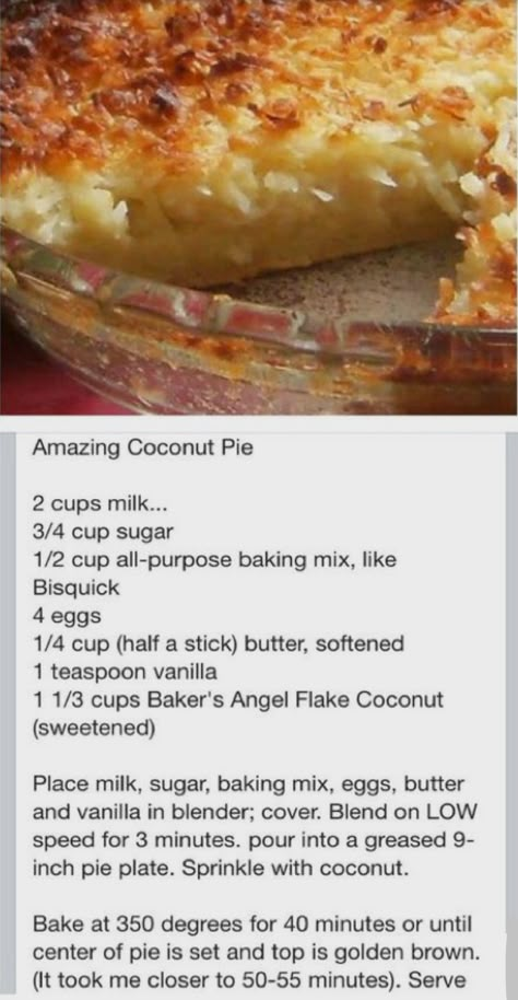 Coconut Dessert, Coconut Custard Pie, Bisquick Recipes, Coconut Pie, Coconut Custard, Custard Pie, Coconut Recipes, Baking Mix, Delicious Pies