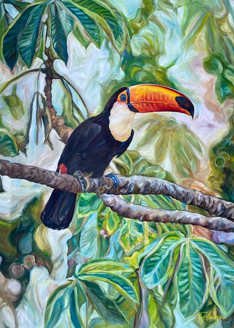 Jungle Painting, Canvas Art Painting Abstract, Rainforest Animals, Animal Illustration Art, Jungle Art, Mango Tree, Tropical Bird, Animal Painting, Tropical Forest