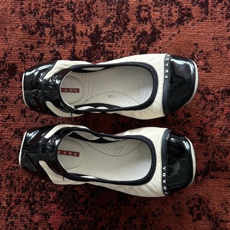 classic PRADA vintage cream black leather ballerina... - Depop Prada Vintage, Vintage Ballet, Prada Shoes, Ballerina Flats, Ballet Flats, Prada, Black Leather, Ballet, Ootd