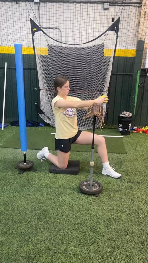 ARM PATH meet GLOVE SIDE 🫱🏼‍🫲🏾 Our arms should work together and not against each other. In this softball pitching drill we are working on keeping our front shoulder in while also working on arm path. This particular pitcher often has the ball fall out of her hand too early (missing low inside) - we are adding more focus on elbow leading and trusting the wrist to turn the thumb to the catcher to get the correct position at the hip for 12-6 spin. Work on making this relaxed and natural! 🥎 Fo Softball Pitching Drills, Pitching Drills, Softball Pitching, Working Together, Softball, Gloves, Turn Ons