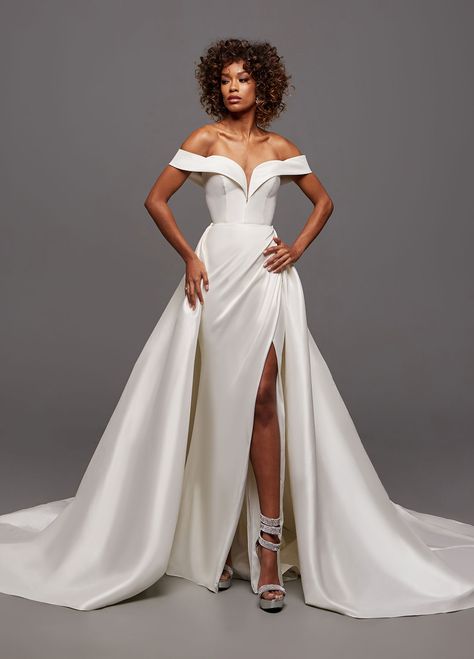 Style: 11147 | Ashley & Justin Bride Dress With Detachable Skirt, Mikado Wedding Dress, Plain Wedding Dress, Crepe Wedding Dress, Dresses Satin, Bridal Poses, Wedding Designer, Wedding Dresses Satin, Wedding Dress Trends