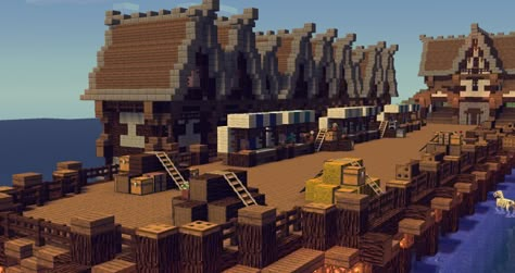 Dock Minecraft Project Minecraft Shipping Dock, Minecraft Airship Dock, Minecraft Notice Board, Minecraft Medieval Port, Minecraft Boat Dock, Minecraft Dock Ideas, Minecraft Pier, Minecraft Port Town, Minecraft Docks