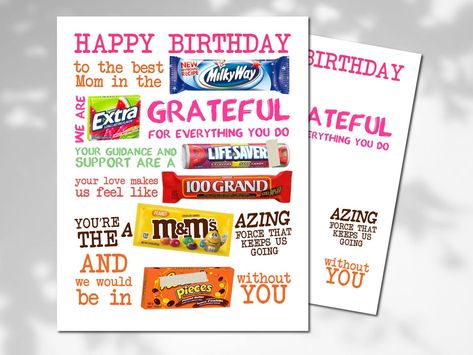 Mom Birthday Candy Poster Printable Party Decor Happy Birthday Mom Candy Gram Sign Birthday Candy Sign Funny Birthday Gift for Mom from Kids Birthday Candy Grams, Candy Poster Board, Birthday Candy Poster, Candy Posters, Candy Card, 60th Birthday Party Decorations, Candy Board, Candy Signs, Candy Grams