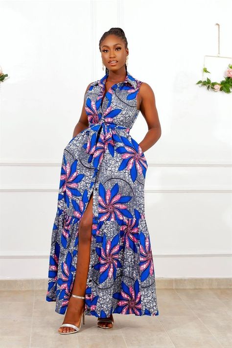 Stylish Naija, Ankara Long Gown Styles, African Fabric Dress, African Print Dress Ankara, African Wear Dresses, African Fashion Ankara, Chiffon Dresses, Collared Shirt Dress, African Fashion Women Clothing