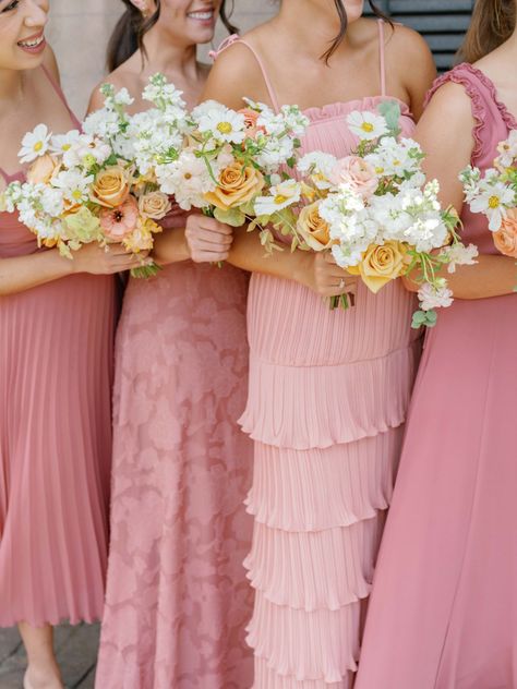 Portfolio - Gray Harper Pink And Green Mismatched Bridesmaids, Outdoor Pink Wedding, Spring Wedding Bridesmaids Dresses Pink, September Wedding Pink, Shades Of Pink Wedding Theme, Pinks And Orange Wedding, Peach Pink Bridesmaid Dresses, Wedding Flowers Pink And Green, Mismatched Pink Bridesmaid Dresses