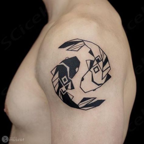 Fancy Tattoo For Man, Fancy Tattoo Design, Paradox Tattoo, Fancy Tattoo, Daruma Doll Tattoo, Pisces Tattoo Designs, Koi Tattoo Design, Geometric Sleeve Tattoo, Uv Tattoo