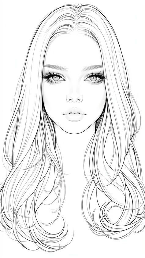 Hair Styles Illustration Drawings, Croquis Face, Girl Outline Drawing, Fashion Face Illustration, 9 Head Croquis, Eye Design Drawing, Sketch Of A Person, Person Sketch, Simple Face Drawing