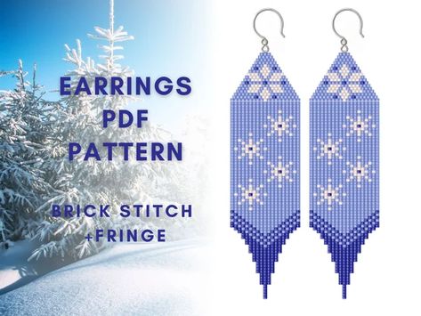 Fringe Earring Pattern, Brick Stitch Pattern Earring, Snow Earrings, Fringe Earring, Holiday Beading, Winter Earrings, Seed Beading, Brick Stitch Earrings, Brick Stitch Pattern