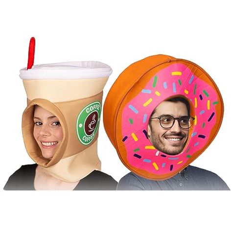 Coffee Cup Costume, Donut Costume, Donut Hat, Halloween Couples Costume, Halloween Couples, Dress Up Party, Couples Costume, Best Christmas Recipes, Duo Halloween Costumes