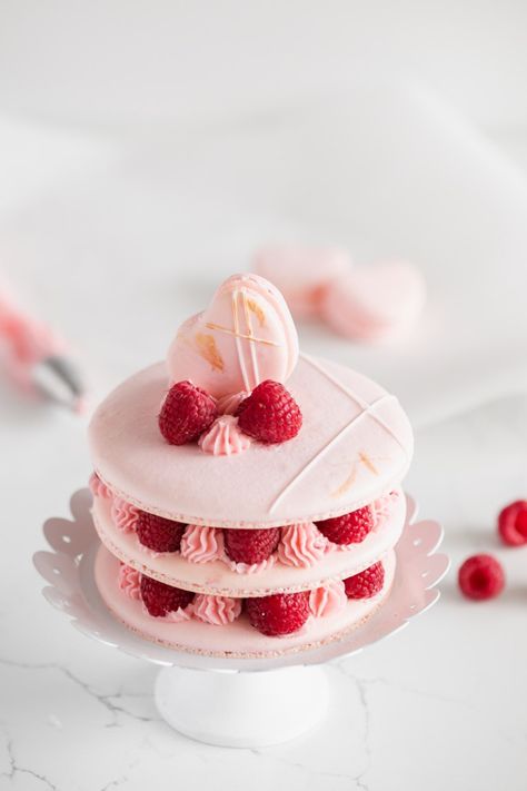 Macaron Cake Ideas, Macaron Raspberry, Sweets Design, Vanilla Bean Frosting, Macaroon Cake, Raspberry Frosting, Macaron Cake, French Macaron, French Macaroons