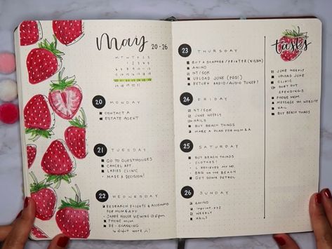 Strawberry Bullet Journal, Bujo Themes, Journal 2024, Bullet Journal Ideas Templates, Habit Tracker Bullet Journal, Bullet Journal Mood Tracker Ideas, Bullet Journal Paper, Bulletin Journal Ideas, Pretty Journals