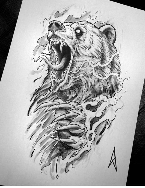 Grizzly Bear Tattoos, Bear Tattoo Designs, Tier Tattoo, Kunst Tattoos, Men Tattoos, Bear Tattoos, Norse Tattoo, Nordic Tattoo, Geniale Tattoos