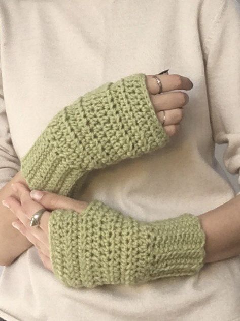 pair of green crocheted gloves Green Arm Warmers, Crocheted Gloves, Gloves Crochet, Green Crochet, Crochet Gloves, Fingerless Gloves, Arm Warmers, Amber, Gloves