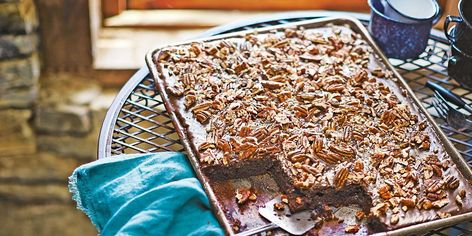 Texas Sheet Cake with Fudge Icing Recipe | Southern Living Fudge Icing Recipe, Fudge Icing, Heritage Recipes, Southern Living Recipes, Food Deserts, Chocolate Mayonnaise Cake, Fresh Apple Cake, Texas Sheet, Texas Sheet Cake